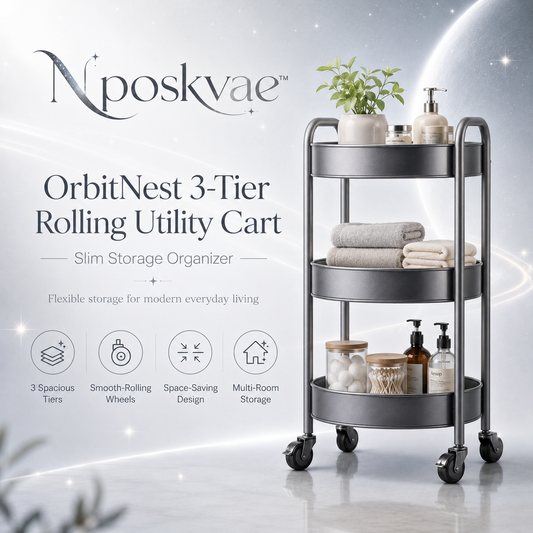 Nposkvae™ OrbitNest 3-Tier Rolling Utility Cart - Slim Kitchen Bathroom Office Storage Organizer