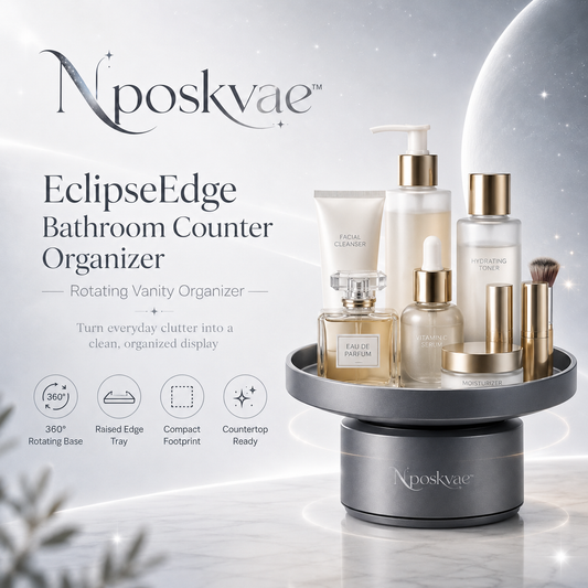Nposkvae™ EclipseEdge Rotating Bathroom Counter Organizer - Vanity Skincare and Makeup Storage Tray