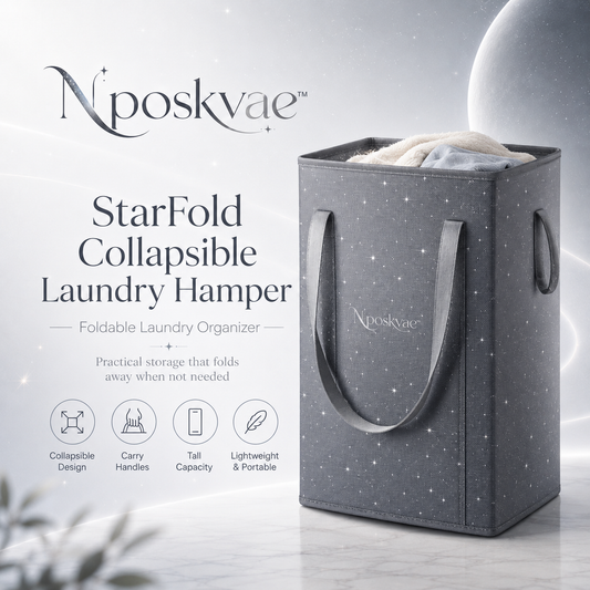 Nposkvae™ StarFold Collapsible Laundry Hamper - Large Foldable Clothes Basket with Handles